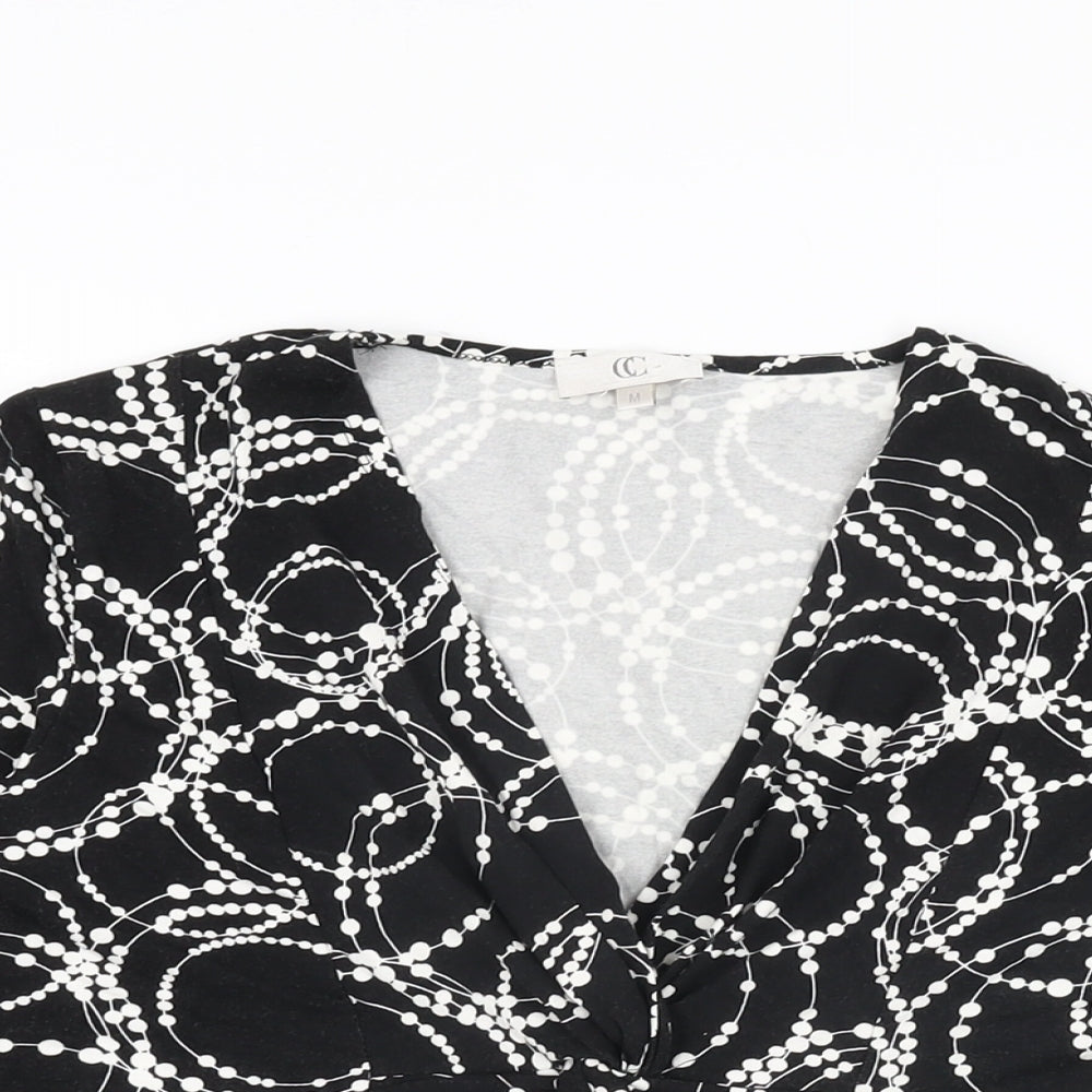 CC Womens Black Geometric Viscose Basic T-Shirt Size M V-Neck