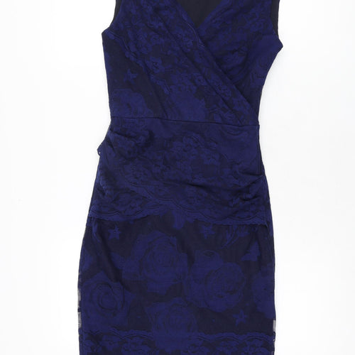 Phase Eight Womens Blue Floral Polyester Bodycon Size 8 V-Neck Zip