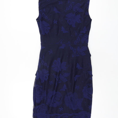 Phase Eight Womens Blue Floral Polyester Bodycon Size 8 V-Neck Zip