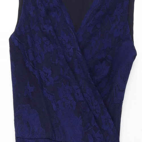 Phase Eight Womens Blue Floral Polyester Bodycon Size 8 V-Neck Zip
