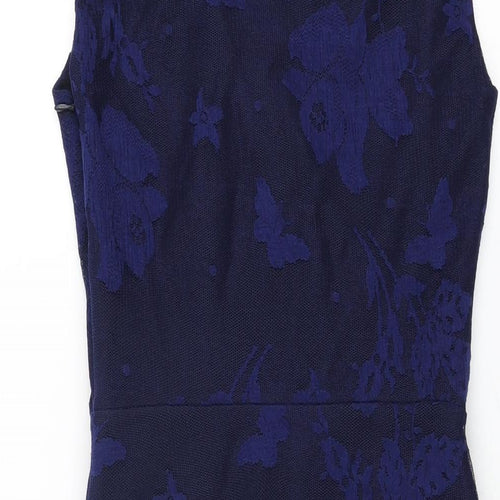 Phase Eight Womens Blue Floral Polyester Bodycon Size 8 V-Neck Zip