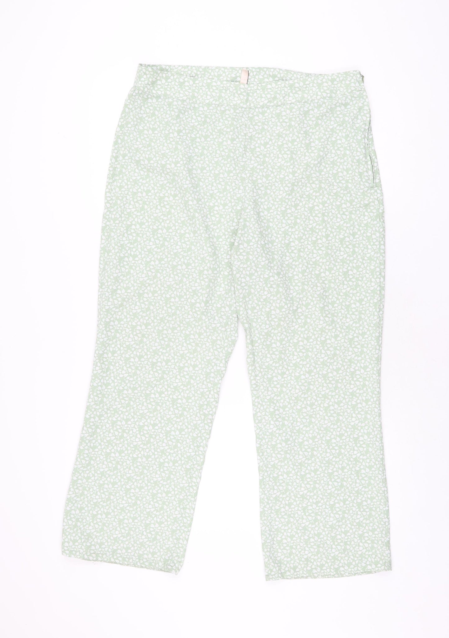 H&M Womens Green Floral Polyester Trousers Size 16 L26 in Regular Zip