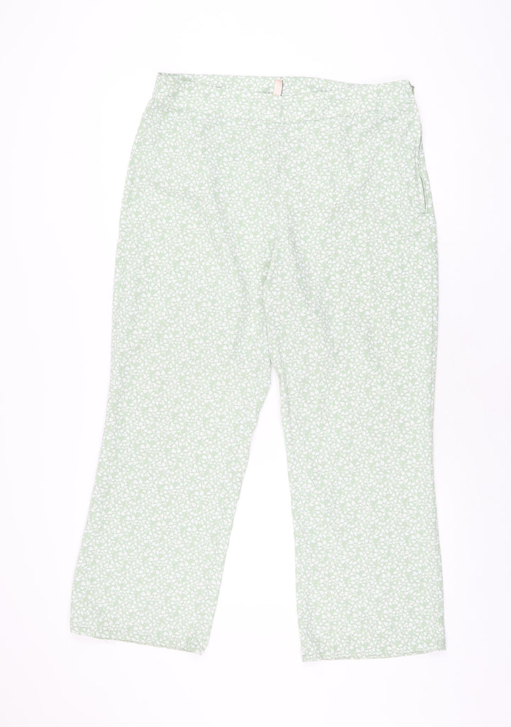 H&M Womens Green Floral Polyester Trousers Size 16 L26 in Regular Zip