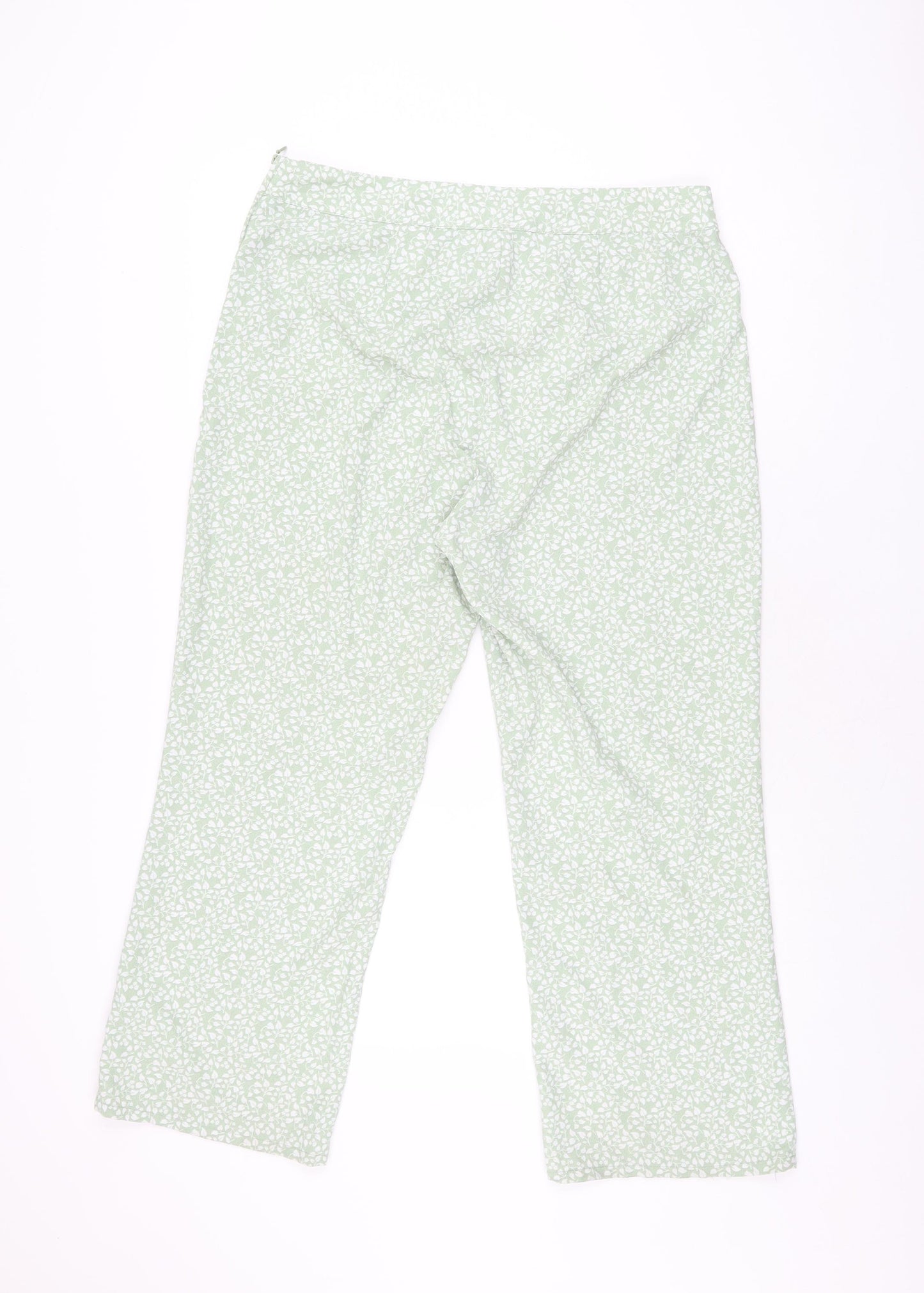 H&M Womens Green Floral Polyester Trousers Size 16 L26 in Regular Zip