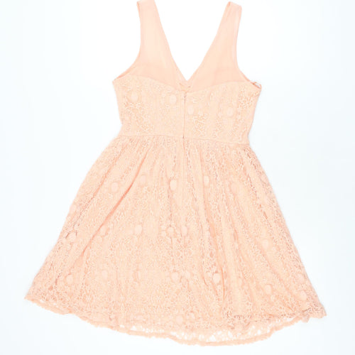 Dorothy Perkins Womens Pink Floral Polyester Skater Dress Size 8 V-Neck Zip