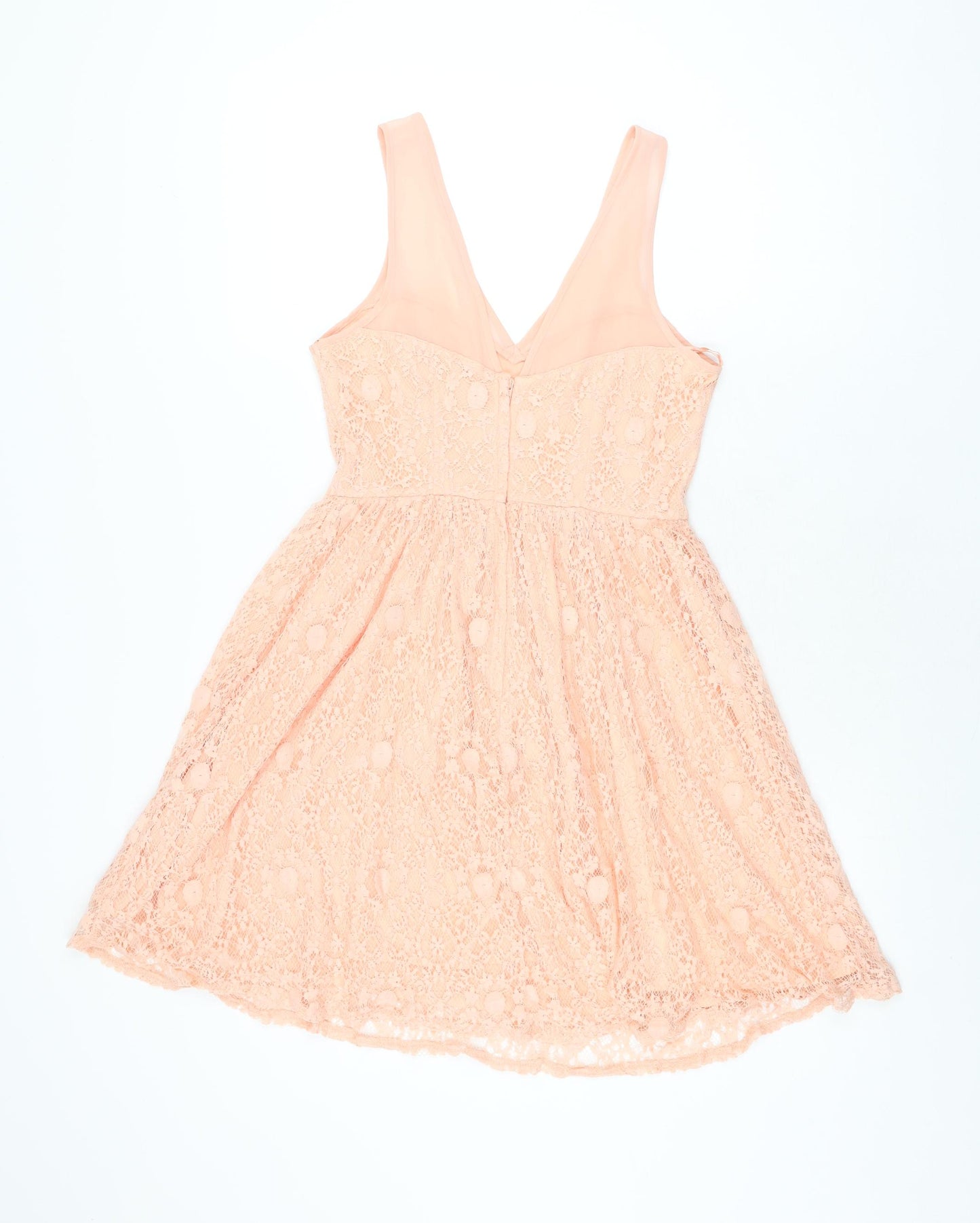 Dorothy Perkins Womens Pink Floral Polyester Skater Dress Size 8 V-Neck Zip