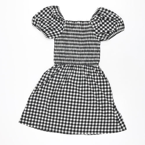 New Look Girls Black Gingham Polyester Skater Dress Size 12-13 Years Square Neck Pullover