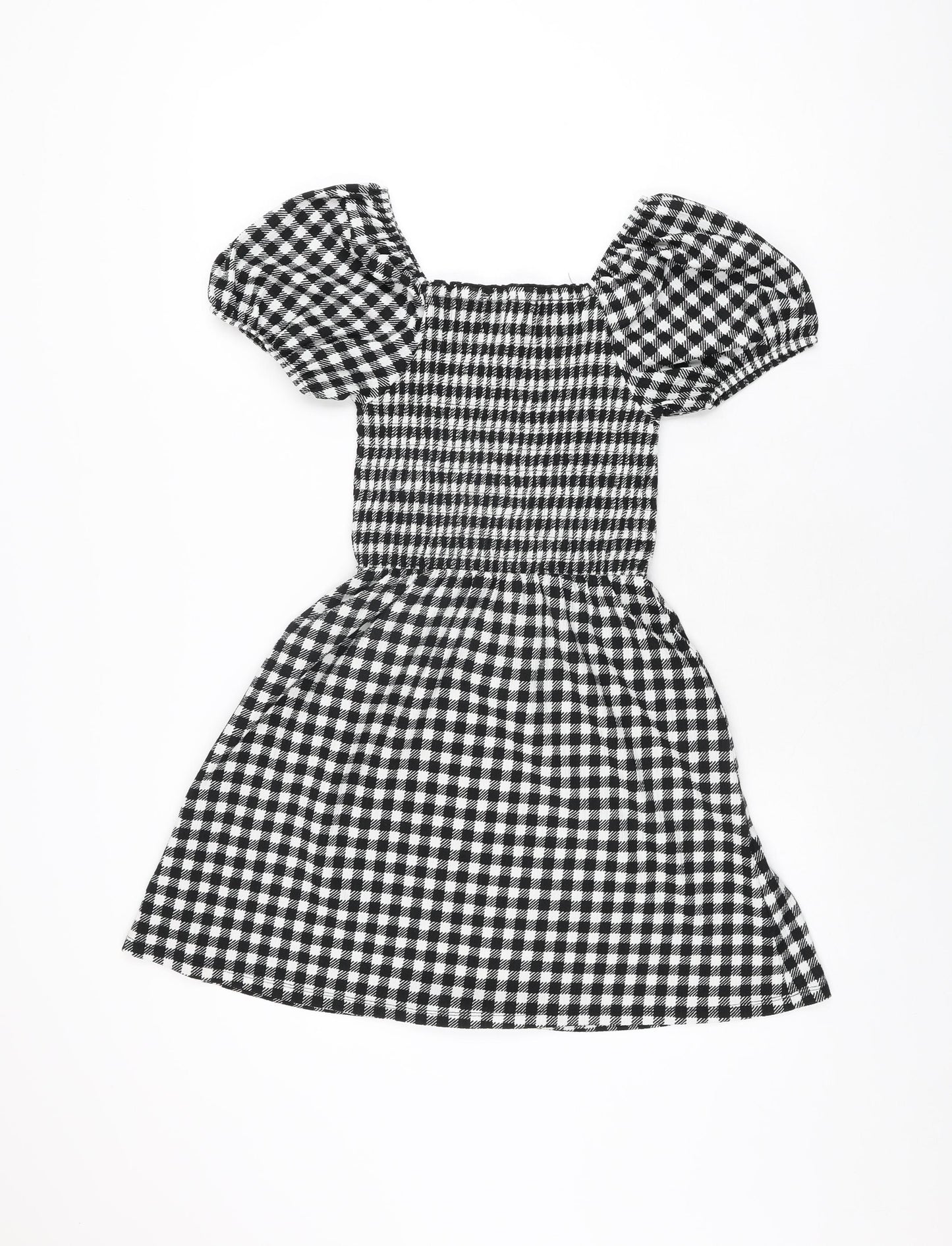 New Look Girls Black Gingham Polyester Skater Dress Size 12-13 Years Square Neck Pullover