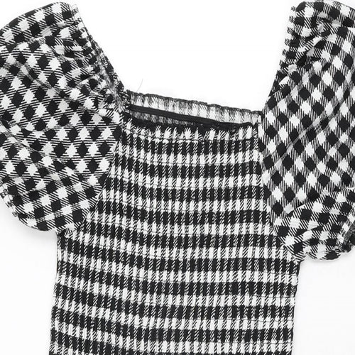 New Look Girls Black Gingham Polyester Skater Dress Size 12-13 Years Square Neck Pullover