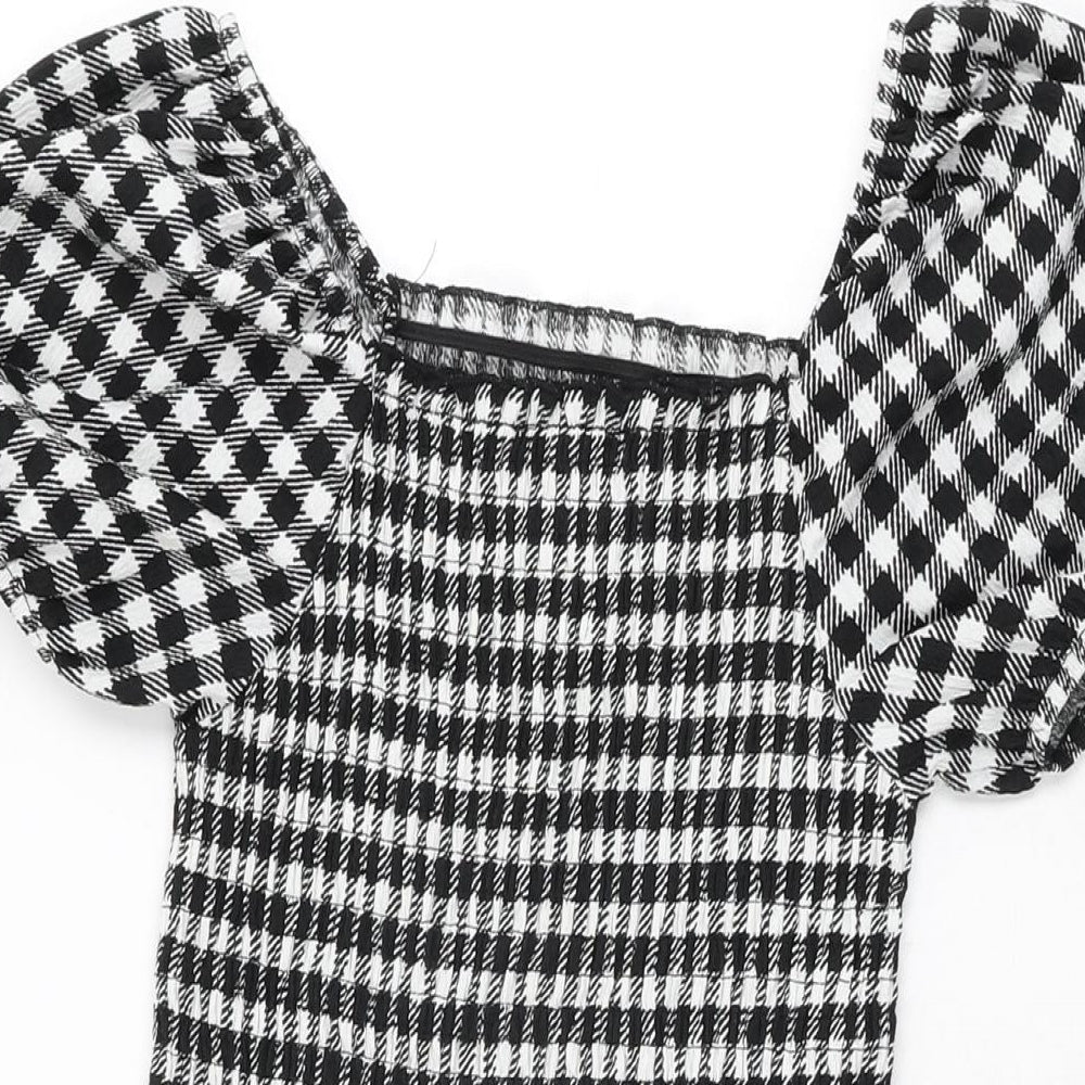 New Look Girls Black Gingham Polyester Skater Dress Size 12-13 Years Square Neck Pullover