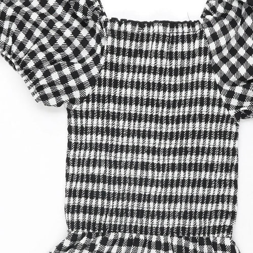 New Look Girls Black Gingham Polyester Skater Dress Size 12-13 Years Square Neck Pullover