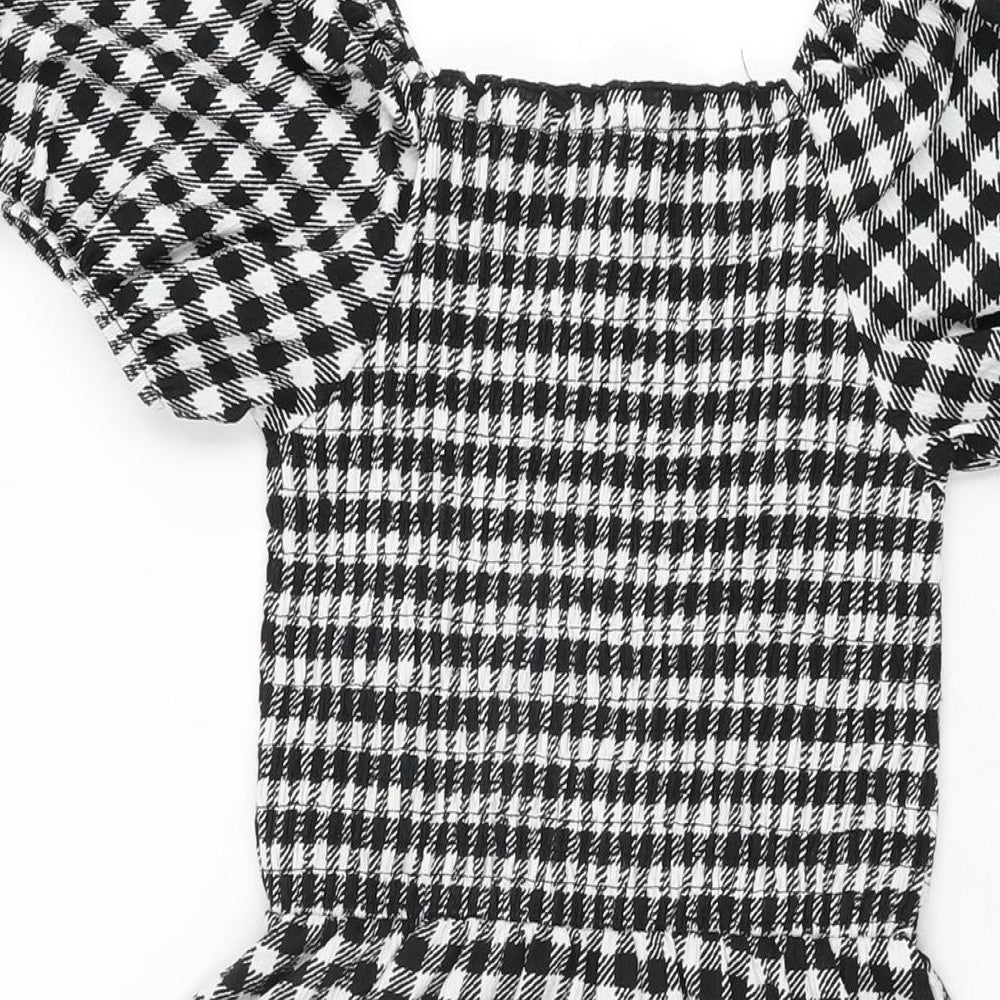 New Look Girls Black Gingham Polyester Skater Dress Size 12-13 Years Square Neck Pullover