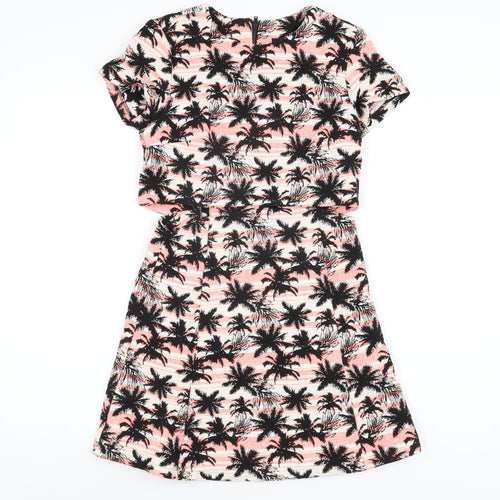 Topshop Womens Multicoloured Geometric Cotton Skater Dress Size 8 Round Neck Zip