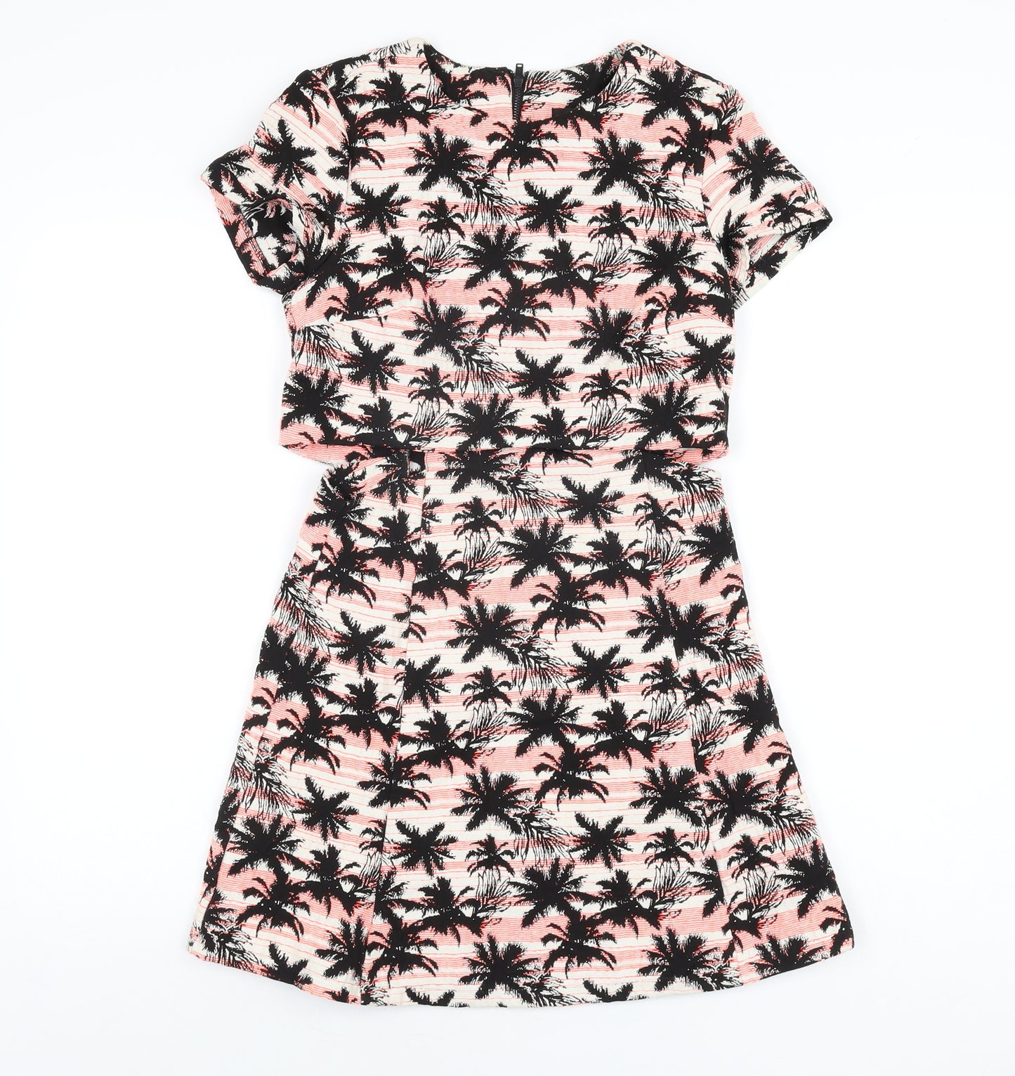Topshop Womens Multicoloured Geometric Cotton Skater Dress Size 8 Round Neck Zip