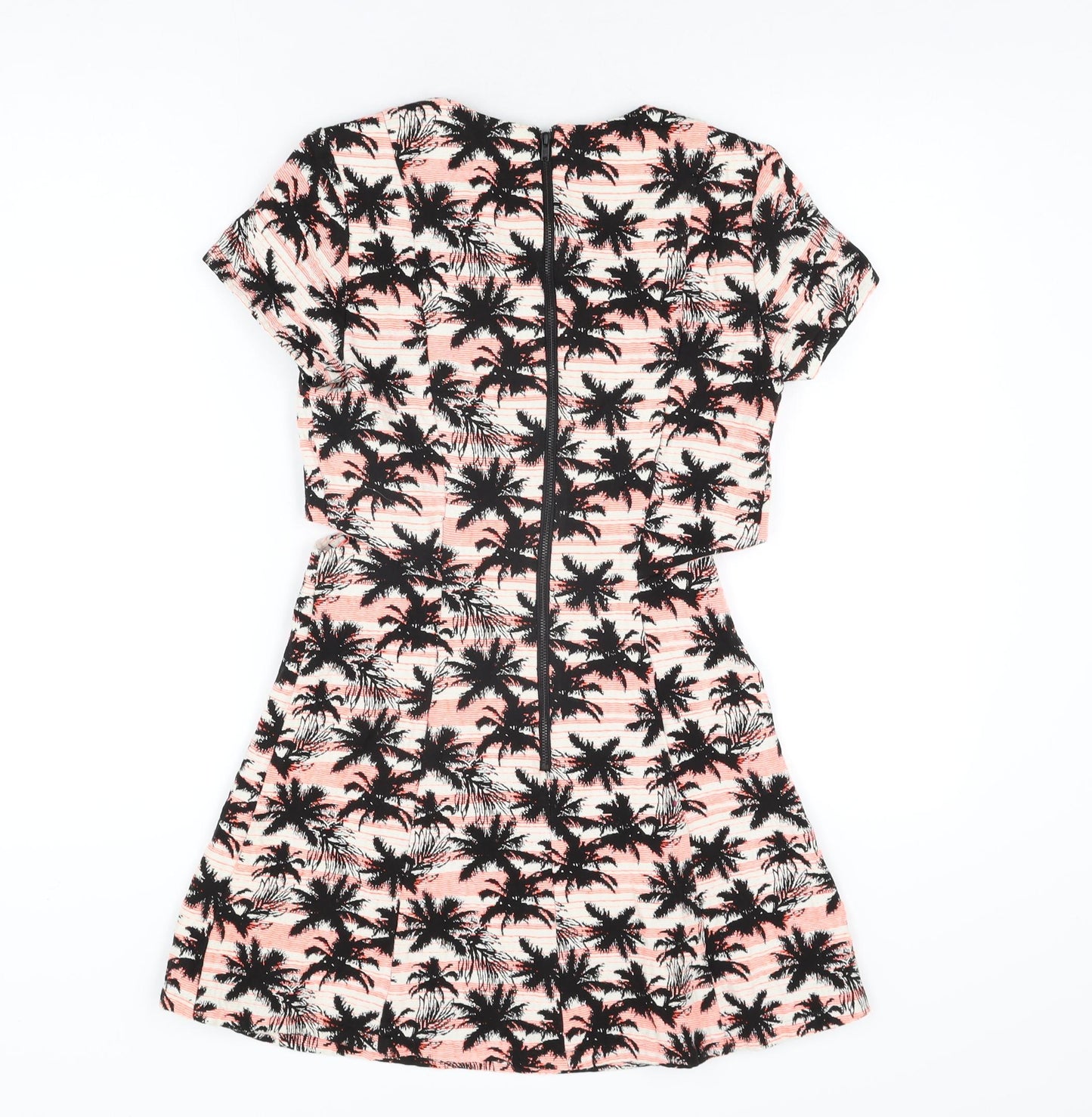 Topshop Womens Multicoloured Geometric Cotton Skater Dress Size 8 Round Neck Zip