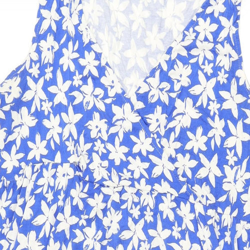 Love Yours Womens Blue Floral Viscose Maxi Size 16 V-Neck Pullover