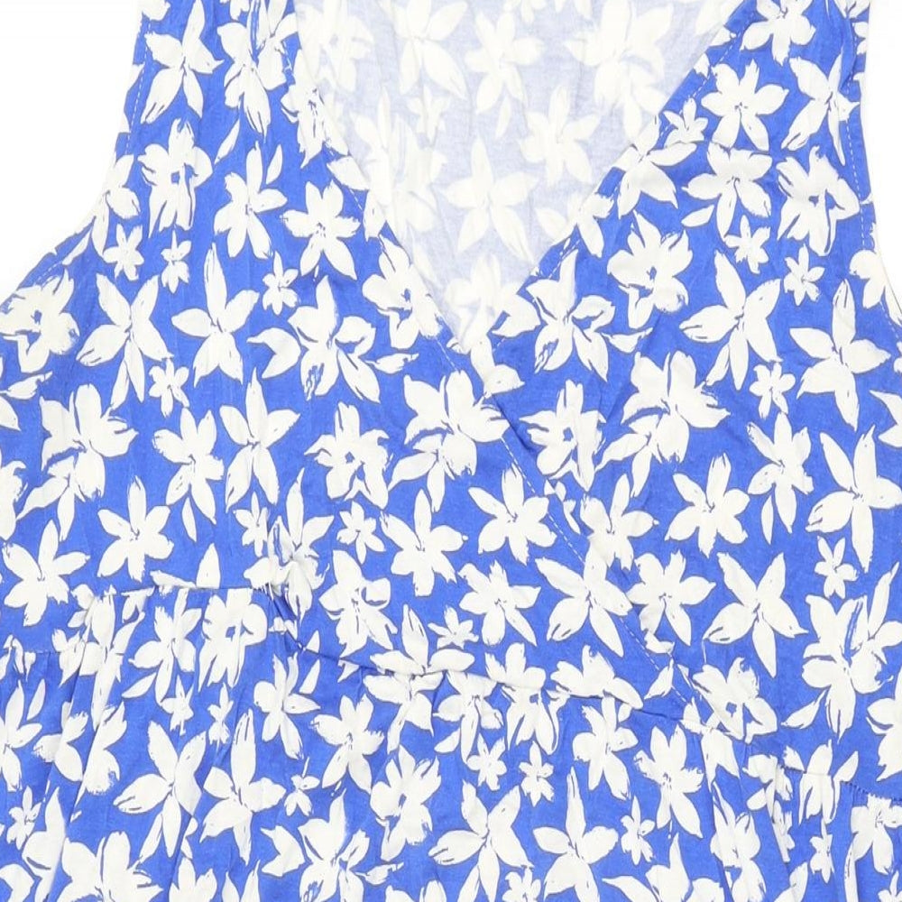 Love Yours Womens Blue Floral Viscose Maxi Size 16 V-Neck Pullover