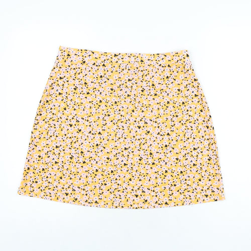 Wednesday's Girl Womens Yellow Floral Polyester A-Line Skirt Size L