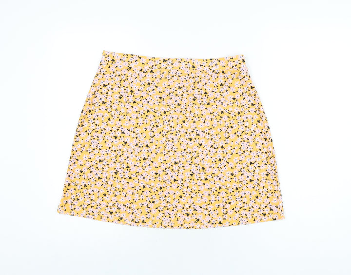 Wednesday's Girl Womens Yellow Floral Polyester A-Line Skirt Size L