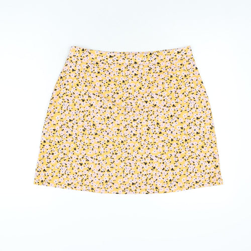 Wednesday's Girl Womens Yellow Floral Polyester A-Line Skirt Size L