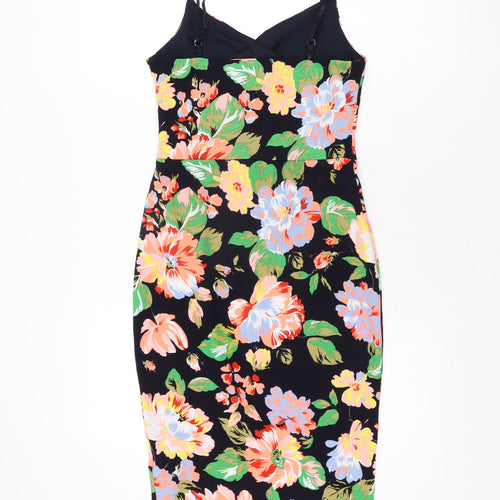 New Look Womens Black Floral Polyester Bodycon Size 10 V-Neck Pullover
