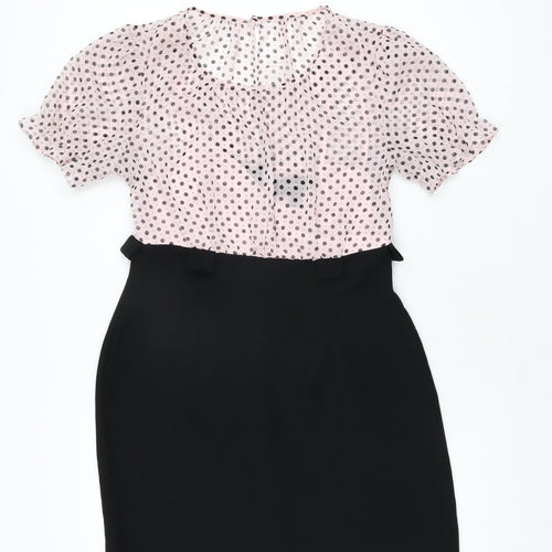 Connected Apparel Womens Pink Polka Dot Polyester Bodycon Size 10 Round Neck Zip
