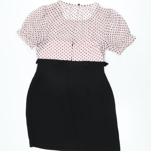 Connected Apparel Womens Pink Polka Dot Polyester Bodycon Size 10 Round Neck Zip