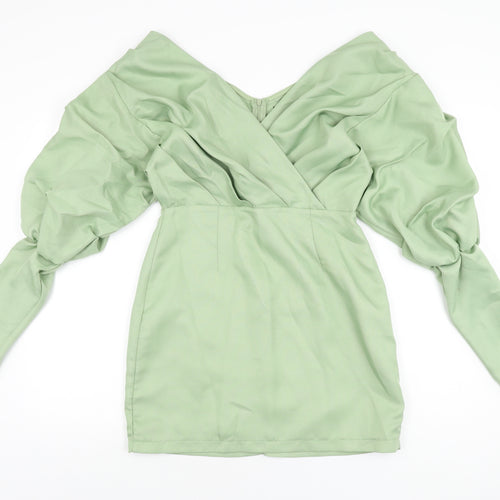 PRETTYLITTLETHING Womens Green Polyester Mini Size 10 V-Neck Zip
