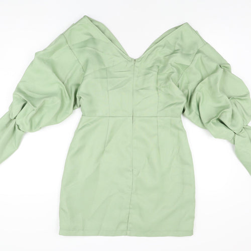 PRETTYLITTLETHING Womens Green Polyester Mini Size 10 V-Neck Zip