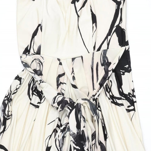 Marks and Spencer Womens Ivory Geometric Polyester Shift Size 8 Off the Shoulder Zip