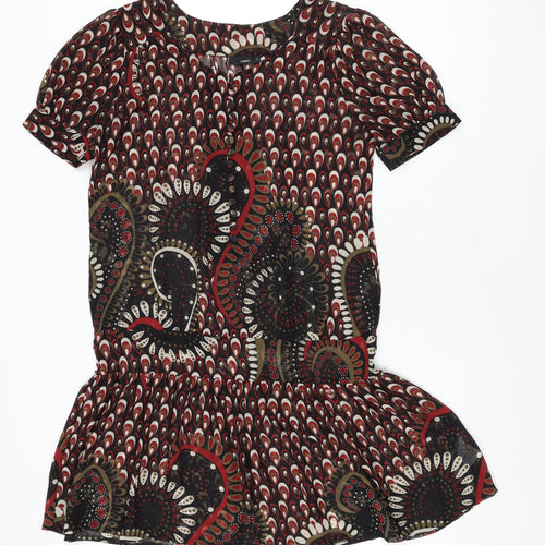 NEXT Womens Black Geometric Polyester Shift Size 10 Round Neck Button
