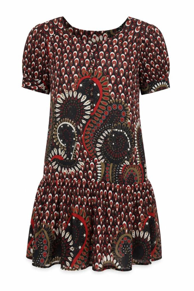 Next Womens Black Geometric Polyester Shift Size 10 Round Neck Button