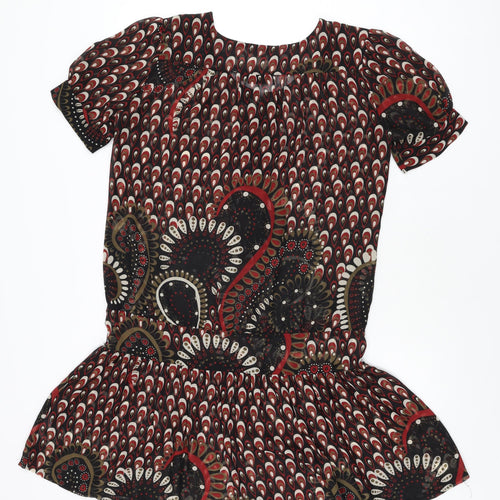 NEXT Womens Black Geometric Polyester Shift Size 10 Round Neck Button