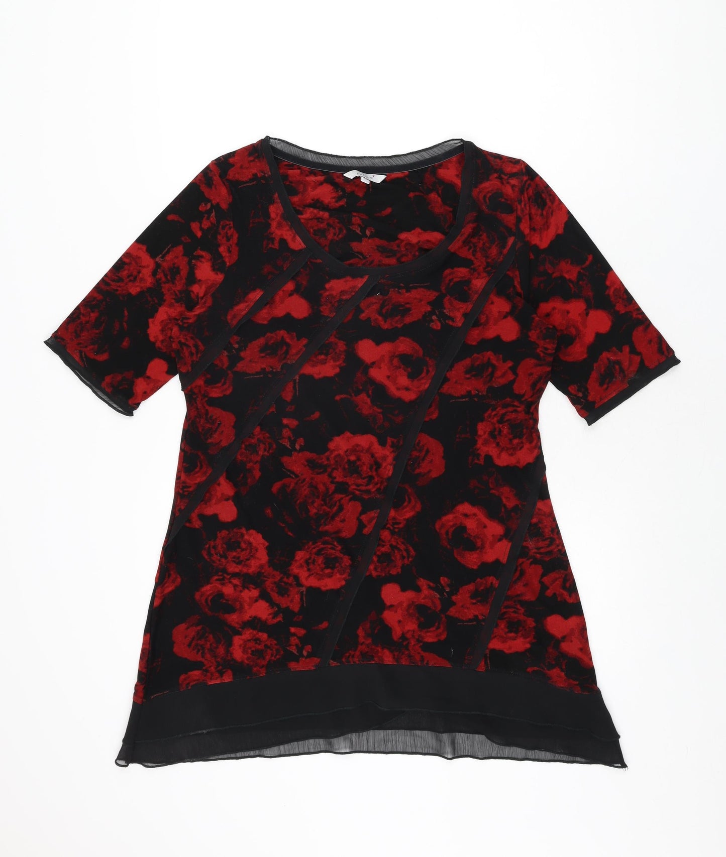 Per Una Womens Black Floral Polyester Basic T-Shirt Size 14 Scoop Neck