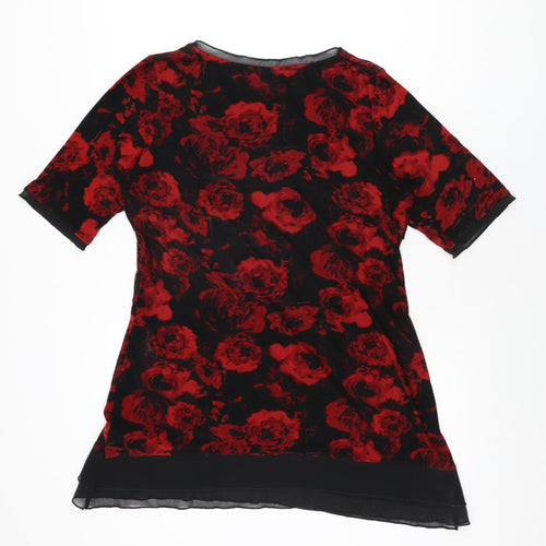 Per Una Womens Black Floral Polyester Basic T-Shirt Size 14 Scoop Neck