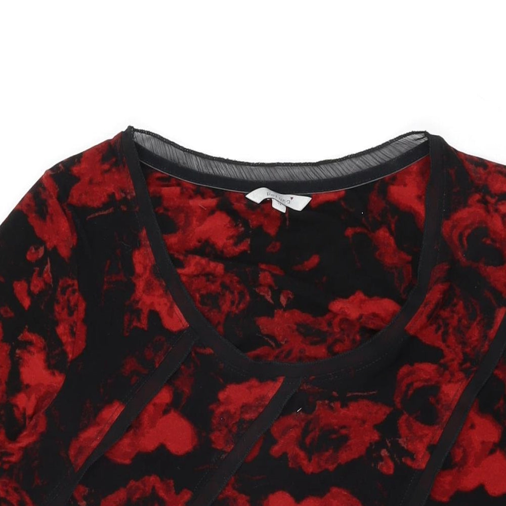 Per Una Womens Black Floral Polyester Basic T-Shirt Size 14 Scoop Neck