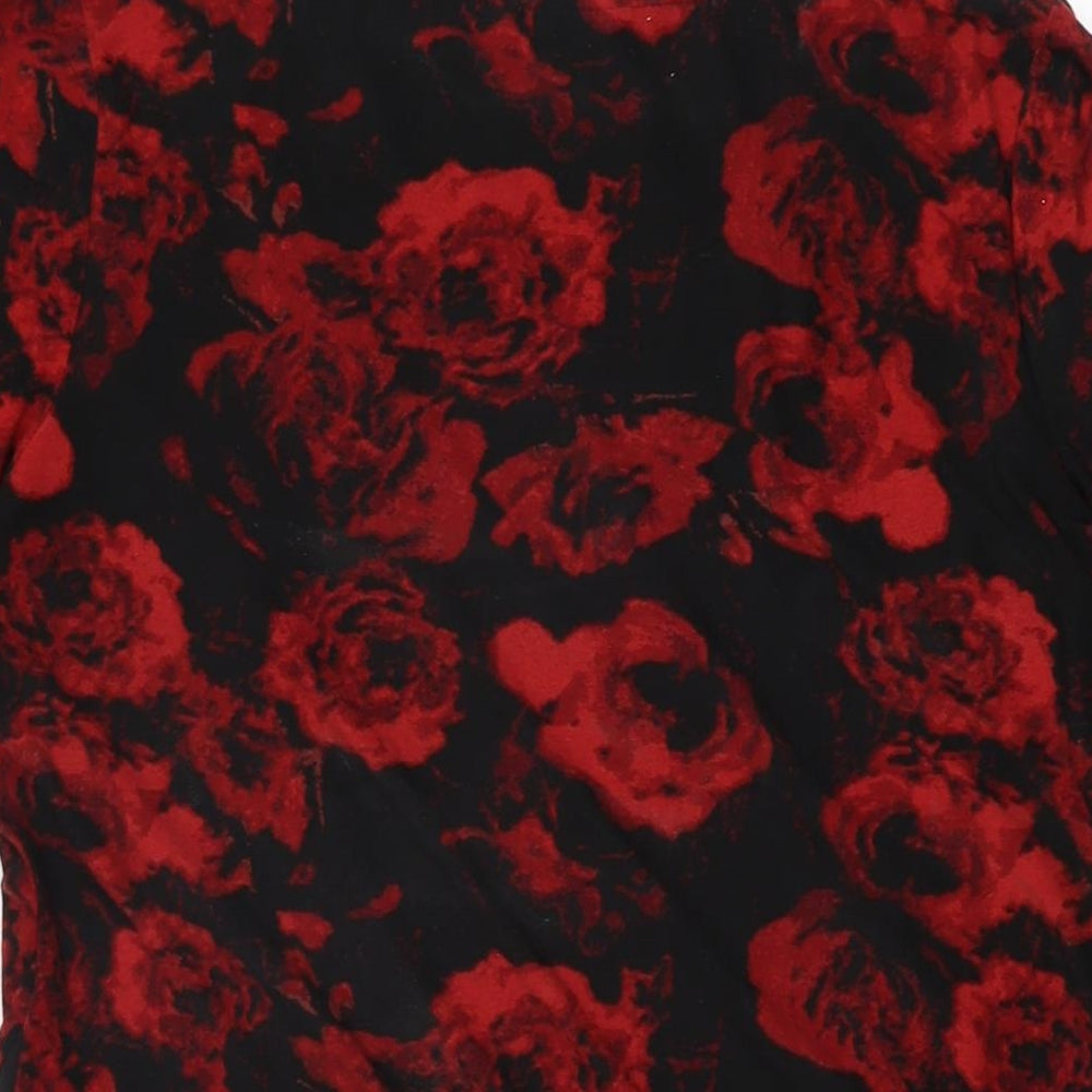 Per Una Womens Black Floral Polyester Basic T-Shirt Size 14 Scoop Neck
