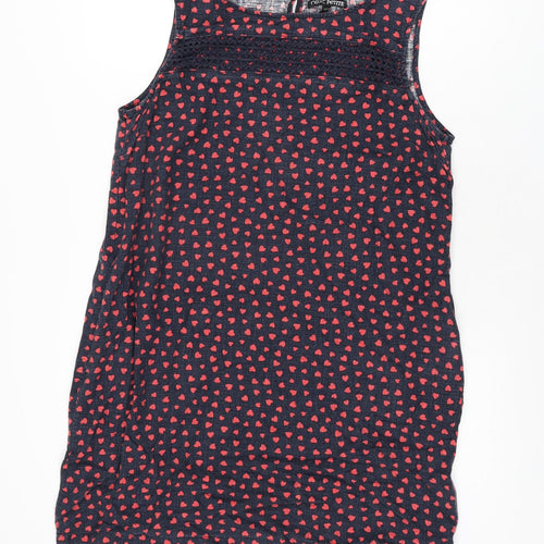 NEXT Womens Blue Geometric Linen Shift Size 14 Boat Neck Button - Heart Print