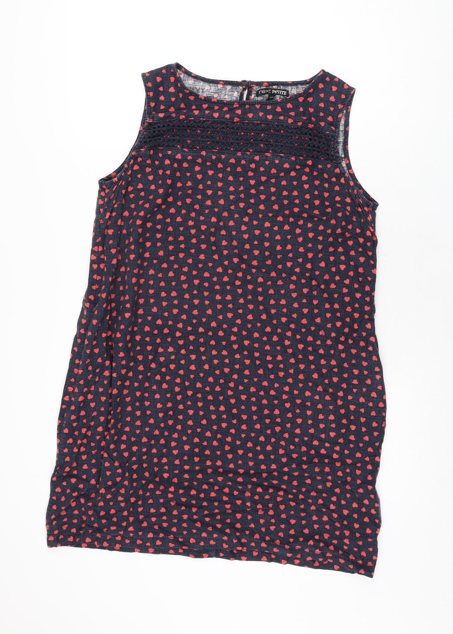 NEXT Womens Blue Geometric Linen Shift Size 14 Boat Neck Button - Heart Print