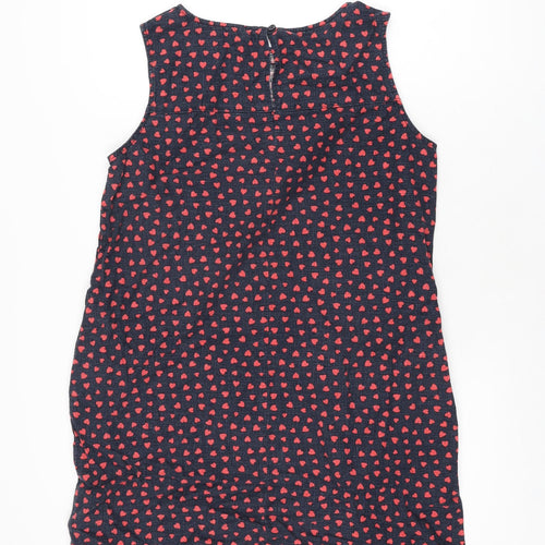 NEXT Womens Blue Geometric Linen Shift Size 14 Boat Neck Button - Heart Print
