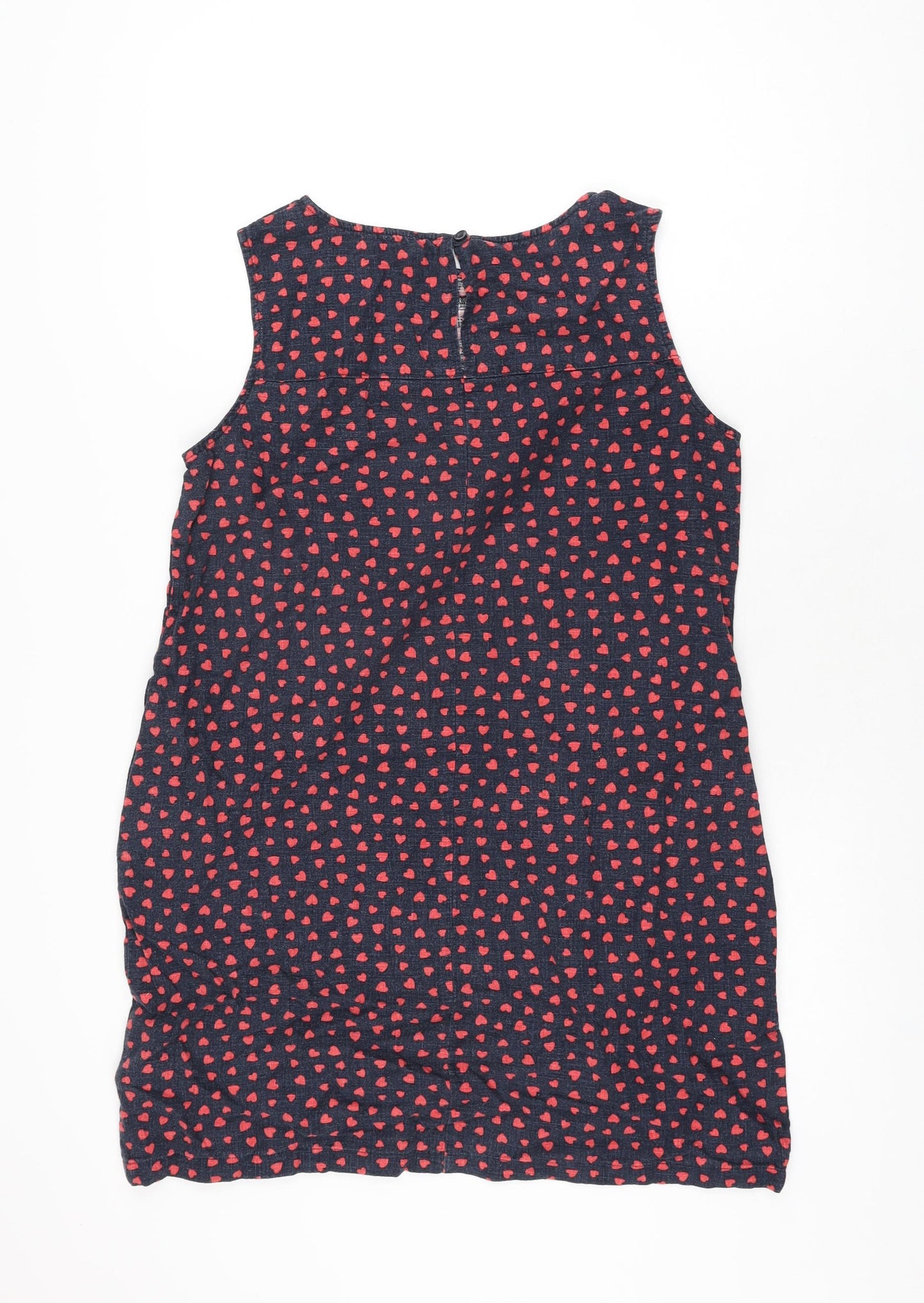 NEXT Womens Blue Geometric Linen Shift Size 14 Boat Neck Button - Heart Print