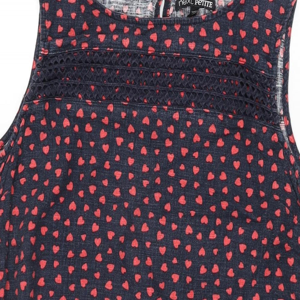 NEXT Womens Blue Geometric Linen Shift Size 14 Boat Neck Button - Heart Print