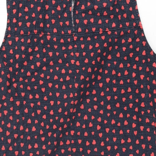 NEXT Womens Blue Geometric Linen Shift Size 14 Boat Neck Button - Heart Print