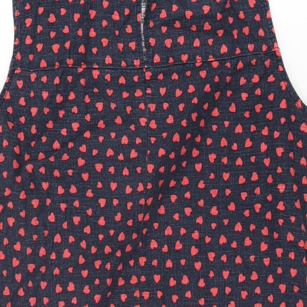 NEXT Womens Blue Geometric Linen Shift Size 14 Boat Neck Button - Heart Print
