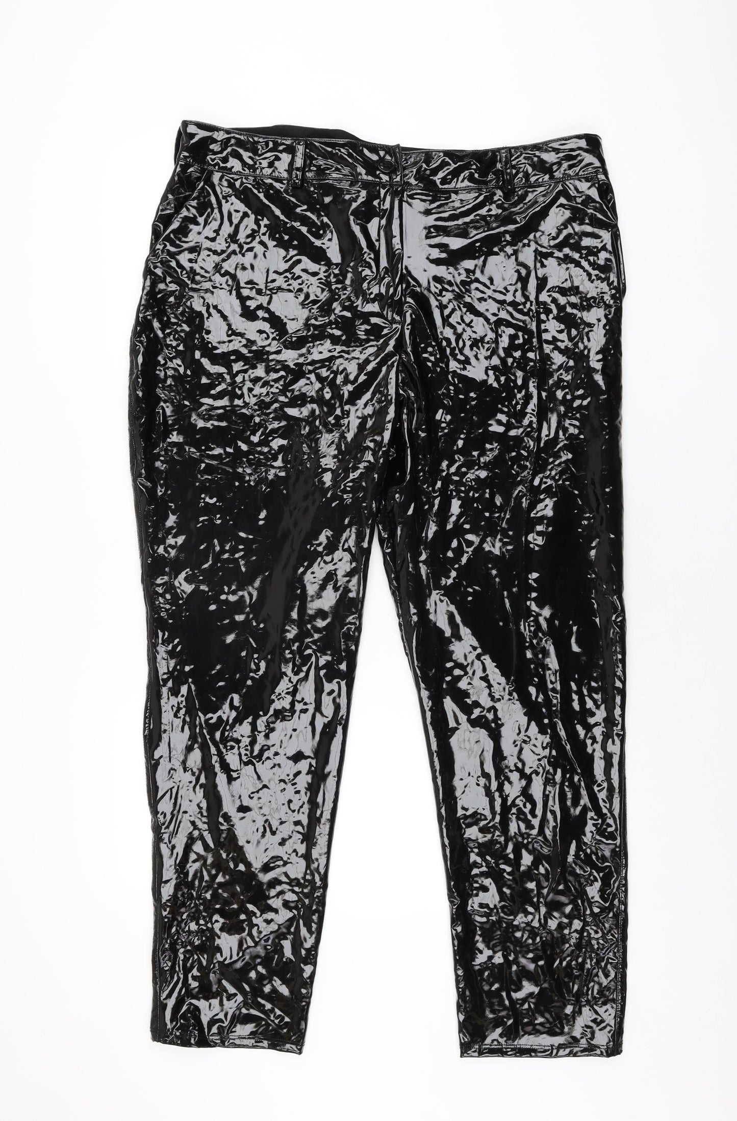 First Distraction Womens Black Polyurethane Trousers Size 20 L28 in Regular Zip