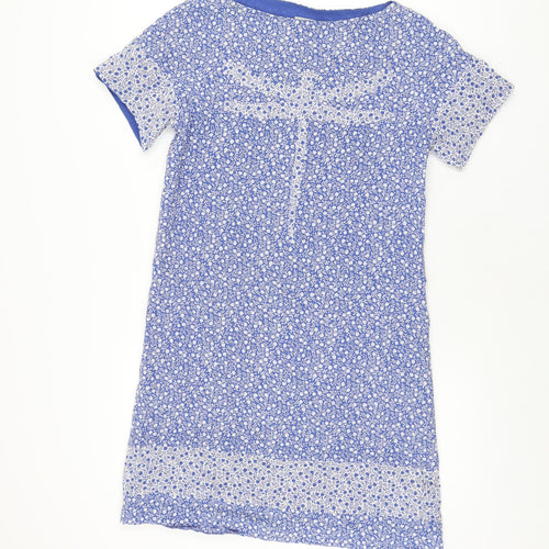 Hobbs Womens Blue Floral Polyester Shift Size 8 Boat Neck Pullover