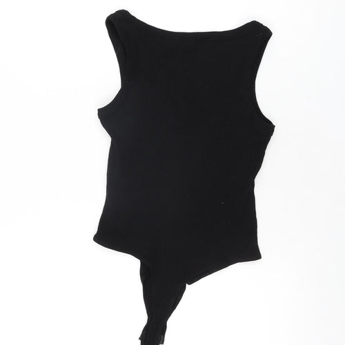 New Look Womens Black Cotton Bodysuit One-Piece Size 12 Snap