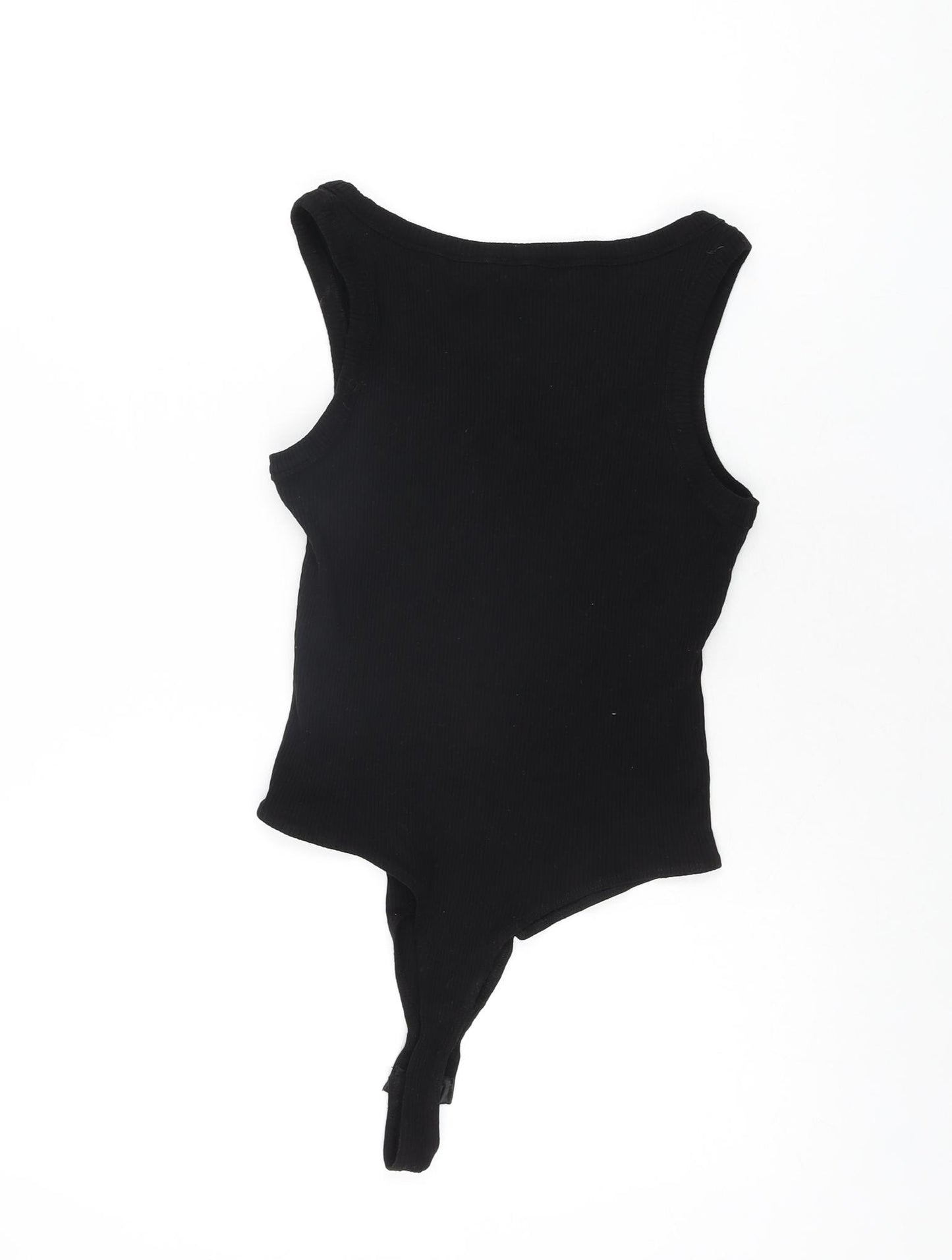 New Look Womens Black Cotton Bodysuit One-Piece Size 12 Snap