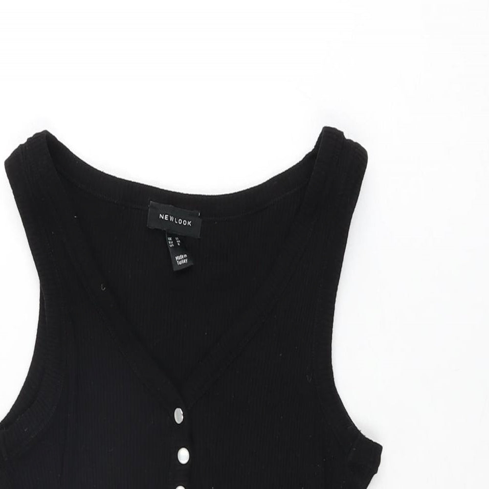 New Look Womens Black Cotton Bodysuit One-Piece Size 12 Snap