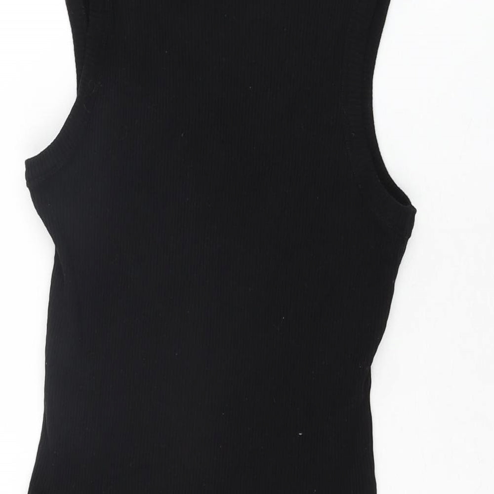 New Look Womens Black Cotton Bodysuit One-Piece Size 12 Snap